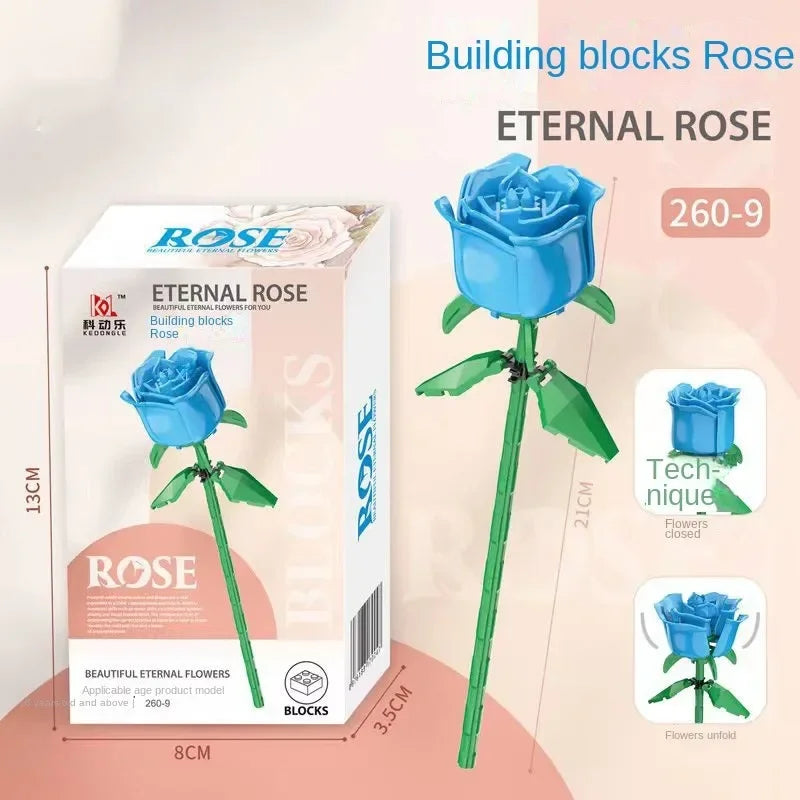 Romantic Rose Flower Bouquet Building Block Eternal Model Assembly Plastic Plant Brick Home Decor Mother's Day Birthday R Gift Quick Pick Grocers