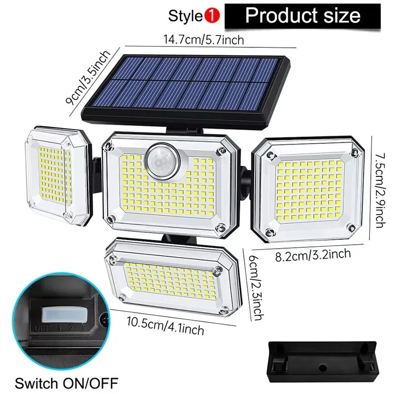 122/333LED Solar Lights Outdoor Motion Sensor Human Induction 3 Modes IP65 Waterproof Solar Power Garage Yard Corridor Wall Lamp Econic Blanks