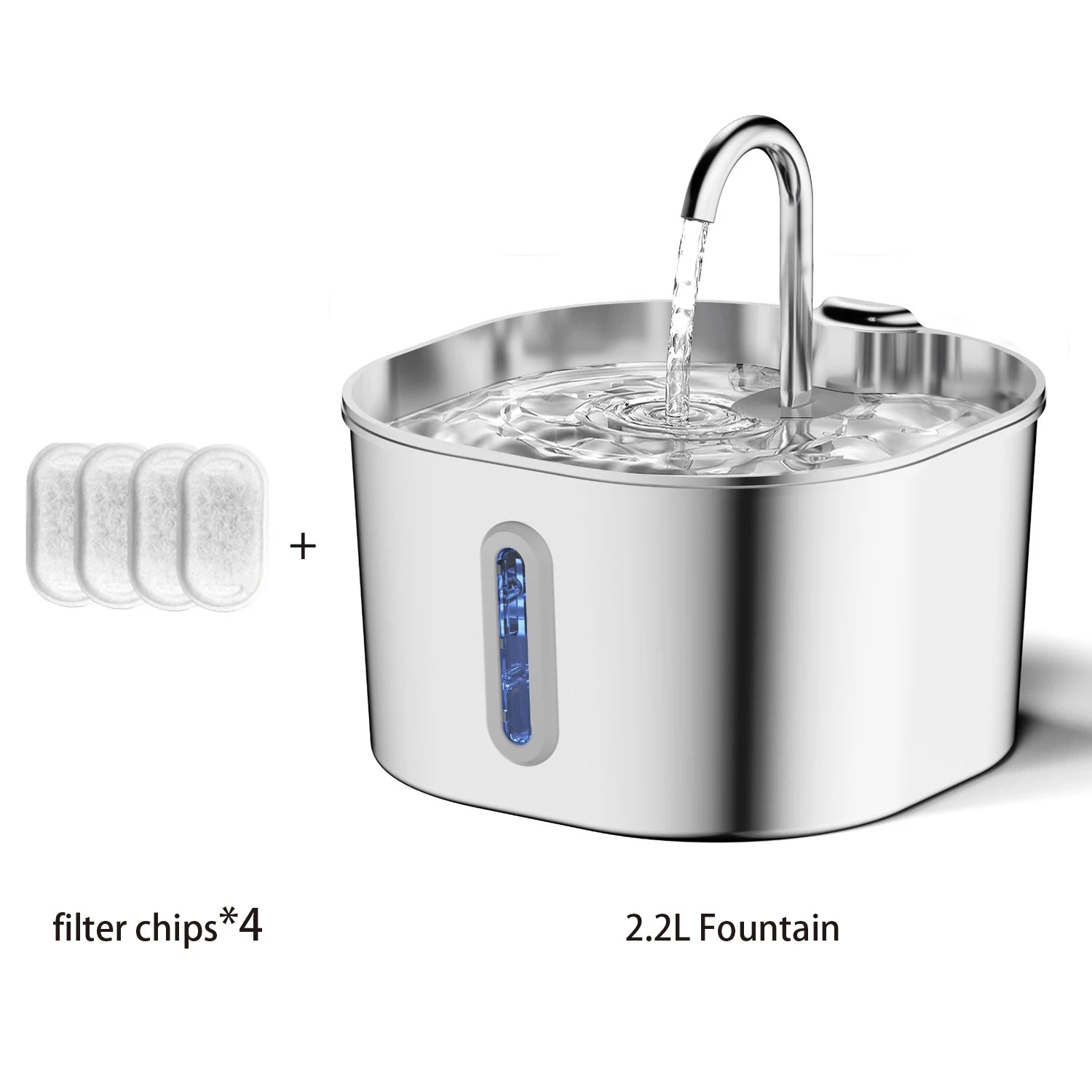 ZYFeeder 2.2L Automatic Cat Water Fountain Square Stainless Steel Pet Water Feeder Dog Water Fountain with window（No 5V 1A Plug） Quick Pick Grocers