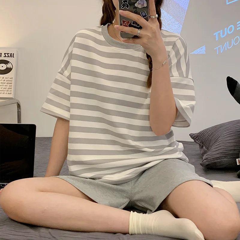 New Pajamas Female Summer Large Size Short-Sleeved Homewear Suit Korean Version of the Student Sweet and Lovely Ladies Homewear Quick Pick Grocers