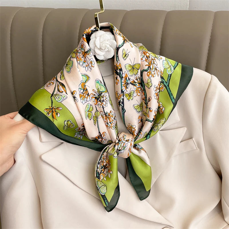 2025 New Fashion 70X70cmPrinted Women's Scarf Pashmina Silk Scarf Square Shawl Decorative Headband Neck Luxury Design Bandana Quick Pick Grocers