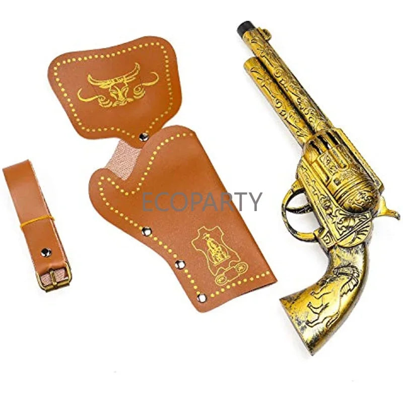 Cowboy Costume Accessories Cowboy Hat Bandanna Toy Guns with Belt Holsters Cowboy Set for Halloween Party Dress Up Six Piece Set Quick Pick Grocers