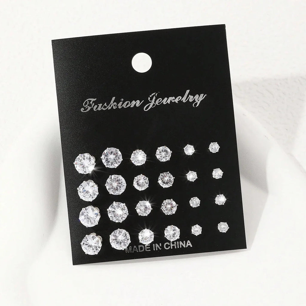 12 Pairs Of Luxurious, Simple, Shiny, And Caring Zirconia Decorative Earrings Are Suitable For Gifts To Parties,And Couples Quick Pick Grocers