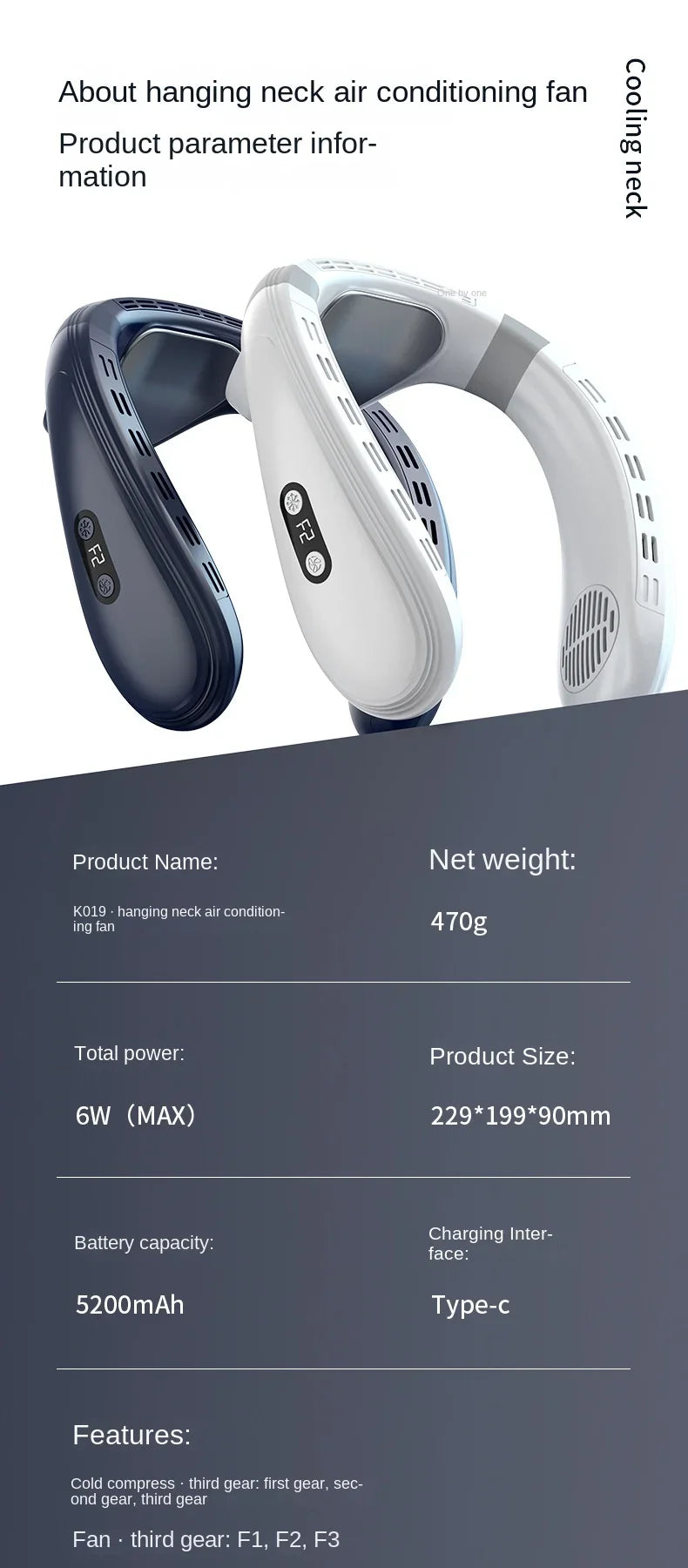 New Portable Neck Fan 5200mAh Neck Air Conditioner Rechargeable Semiconductor Cooling Fan Outdoor Personal Fan Wearable Cooler Quick Pick Grocers