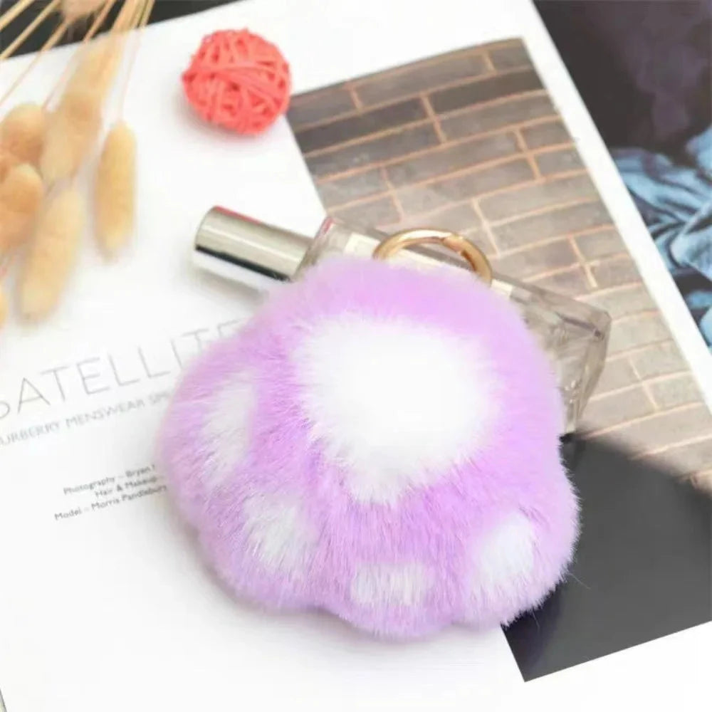 Cat Paw Pendant Keychain Couple Keychain Fluffy Faux Fur Keychain Charm Cute Soft Plush Toy Key Ring Backpack Car Key Pendant Econic Blanks