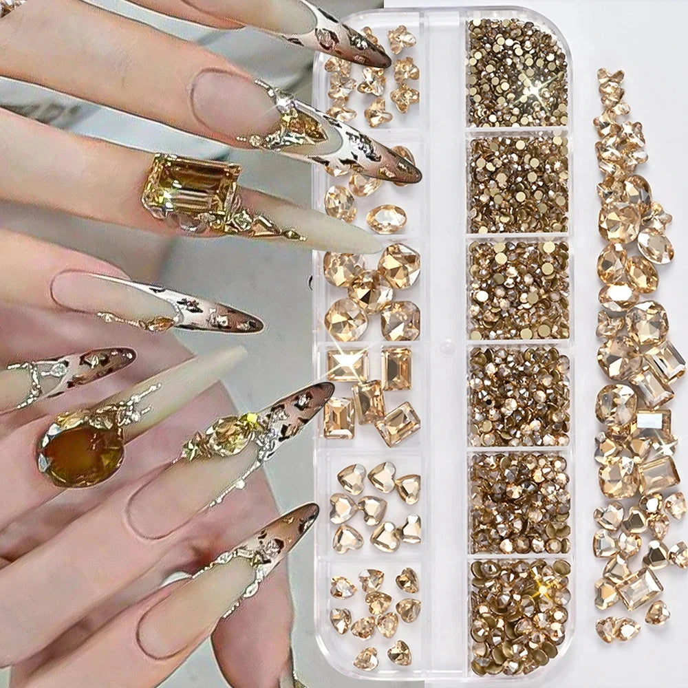 180pcs AB Flatback Glass Nail Art Rhinestones Multi-shape Mixed Diamond Gems Blue Purple Crystal Stones For DIY Nail Decoration Econic Blanks