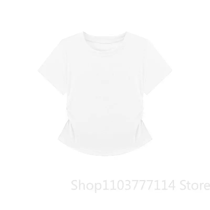 Women Summer Short Sleeved Top for Fashion Versatile Base Shirt Slim Fit Round Neck T-shirt Casual and Sexy Breathable and Cool Quick Pick Grocers