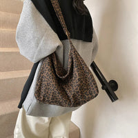 Trendy Casual Soft Textile Women's Shoulder Bag Large Capacity Leopard Print Female Retro Crossbody Bag For Commute Outings Quick Pick Grocers