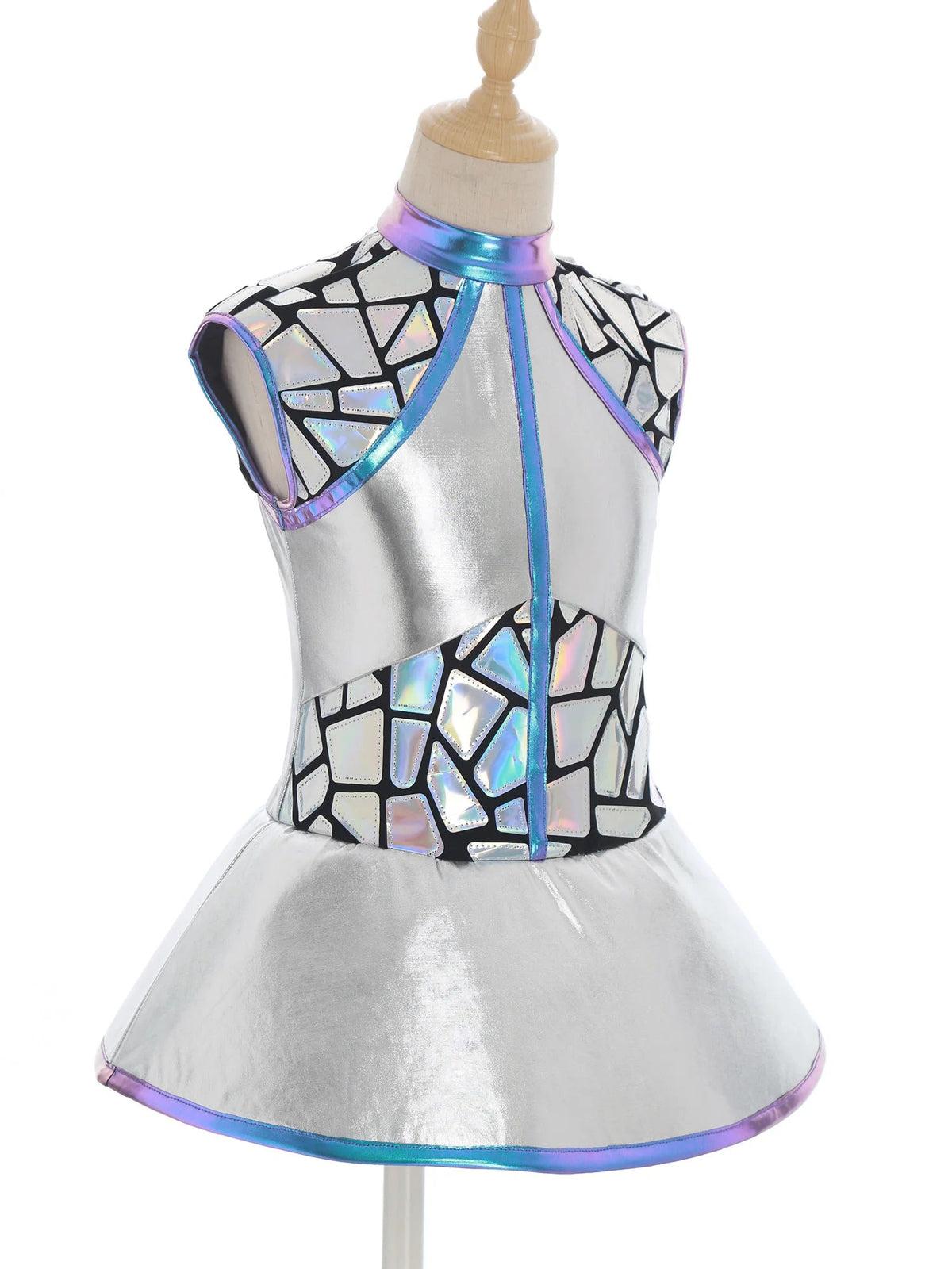 Girls Shiny Alien Outerspace Halloween Cosplay Costume Sleeveless Mock Zip Neck Tutu Dance Dress for Future World Party Quick Pick Grocers