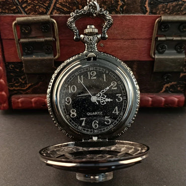 Vintage Black Compass Design Quartz Pocket Watch, With Necklace Pendant, World-Time Feature, Pointer Display Pocket Watch Quick Pick Grocers