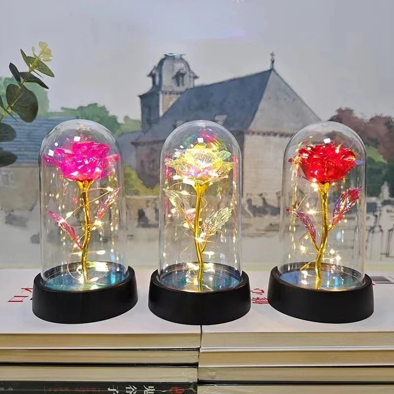 Artificial Rose Flowers Valentines Day Gift for Girlfriend Eternal Rose LED Light Foil Flower Wedding Decor Christmas Gifts Purest Peak Salt