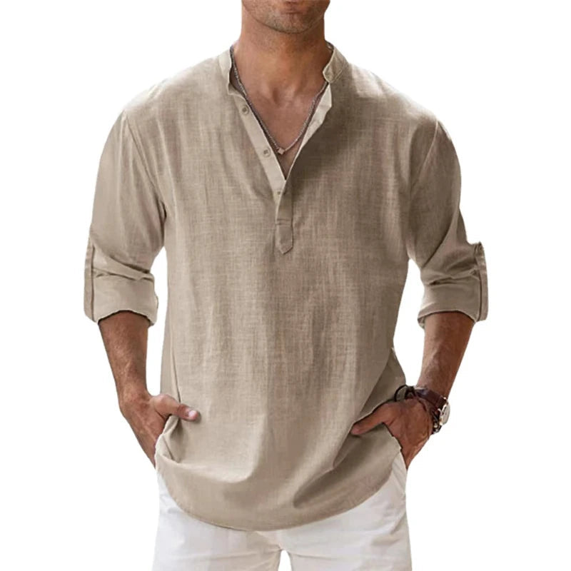 New Cotton Linen Shirts for Men Casual Shirts Lightweight Long Sleeve Henley Beach Shirts Hawaiian T Shirts for Men Quick Pick Grocers