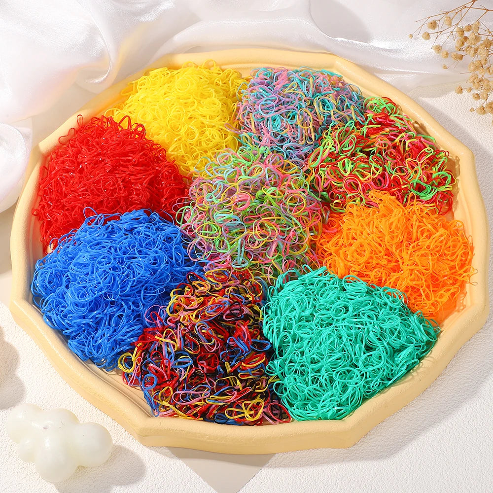 500/1000Pcs/bag Girls Colourful Disposable Rubber Band Hair Ties Headband Children Ponytail Holder Bands Kids Hair Accessories Purest Peak