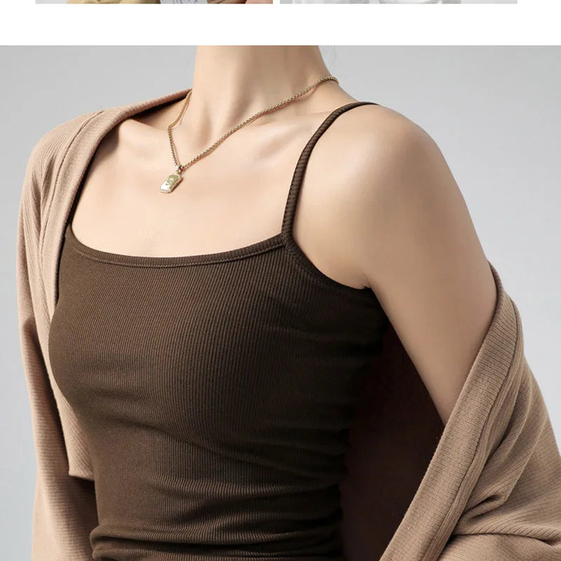 Women's Summer Basic Sleeveless Tank Top Spaghetti Strap Slim Fit Stretch Knitted Solid Color Camisole Quick Pick Grocers