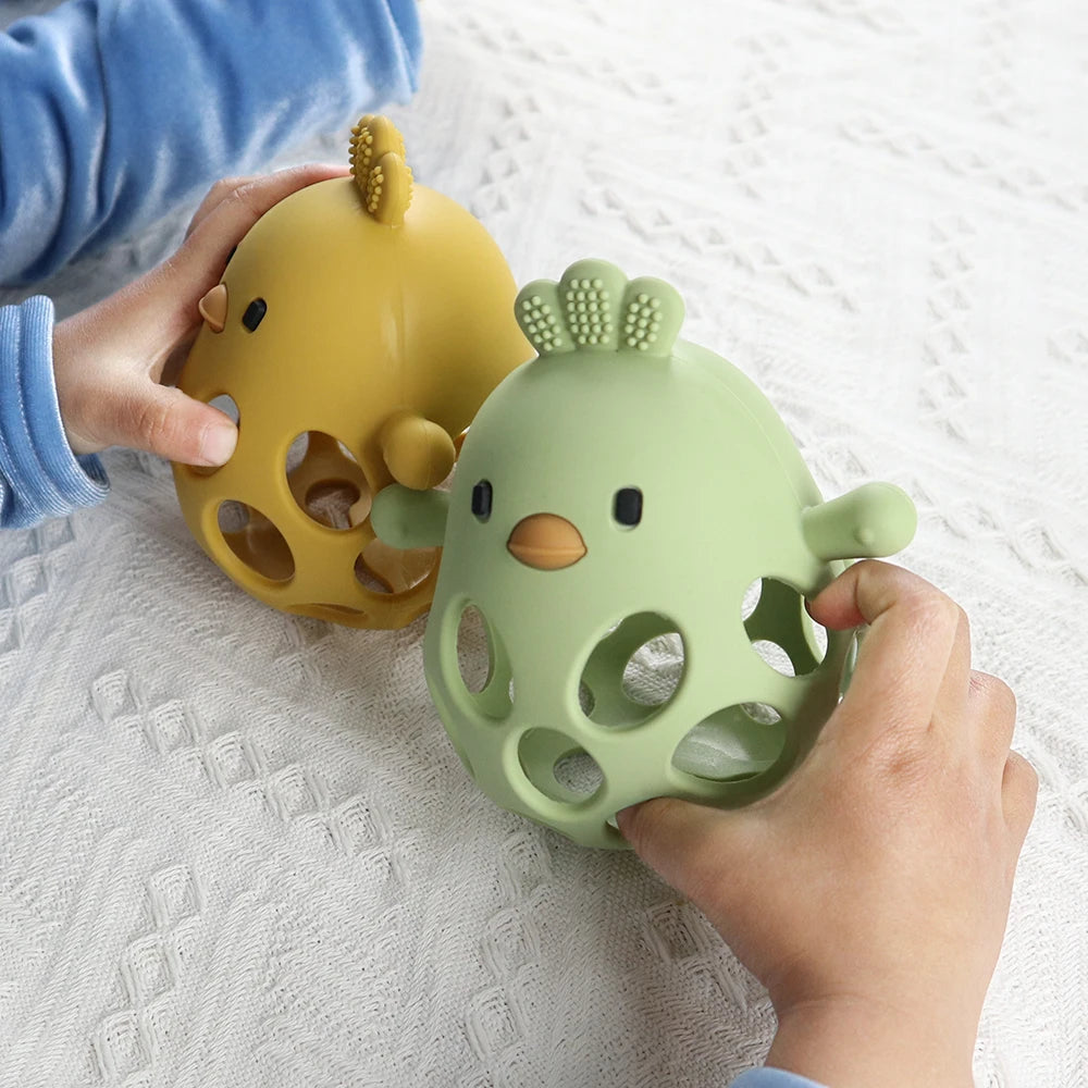 1PC Baby Silicone Teether Toys Cartoon Chick Shape Baby Toys Hollow Out Baby Care Equipment Chewing Training Baby Products Quick Pick Grocers