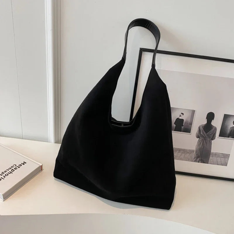 Autumn and Winter Vintage Women's Bag Large Capacity Suede Shoulder Bag Solid Color Simple Casual Commuter Bag Retro Handbags Quick Pick Grocers