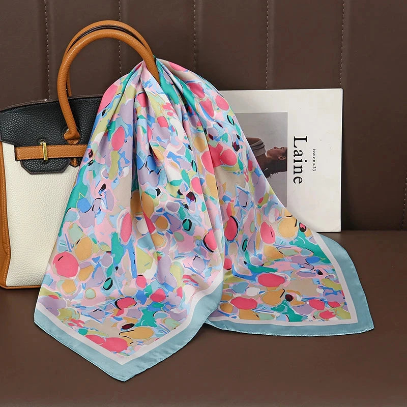 Luxury Print Satin Silk Square Scarf for Women Shawl Hijab Neckerchief Female Hair Ribbon Headband Fashion Wrap Bandana 2023 New Econic Blanks