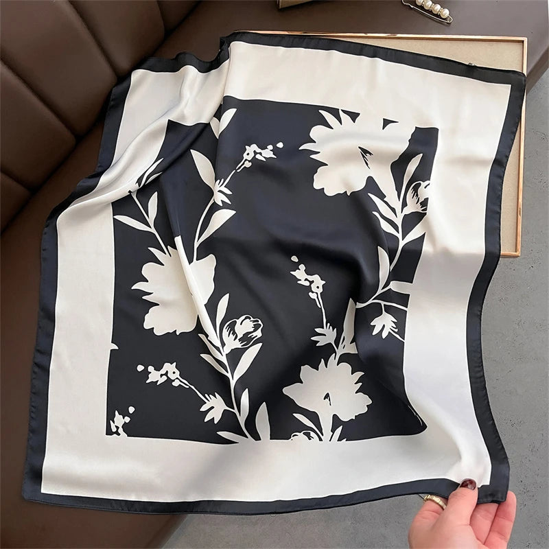 2025 Silk Shawl Print Headscarf Cat Hair Wrap Neckerchief Female Satin Square Scarf For Women Headband Foulard Hijab Bandana Quick Pick Grocers