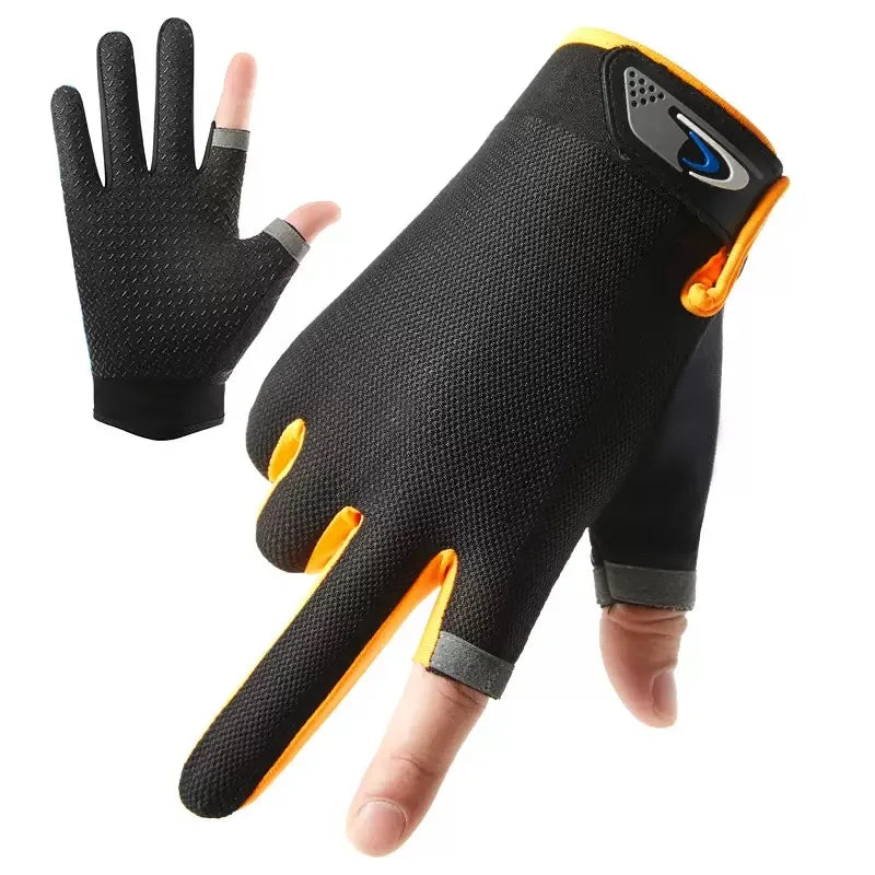 Summer Men Fishing Gloves Women Two Finger Cut Male Touchscreen Angling Anti-Slip Sun-Proof Breathable Cycling Fitness Gloves Quick Pick Grocers