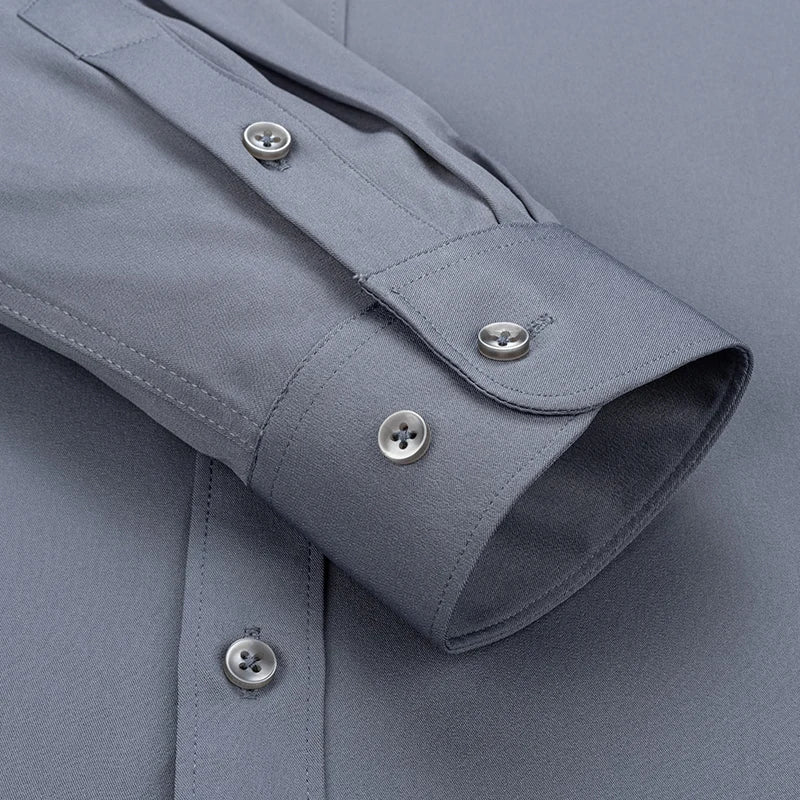 New Men's Solid Color Business Shirt Formal Fashion Thin Classic Basic Casual Slim White Long Sleeve Social Shirt Brand Clothes Quick Pick Grocers