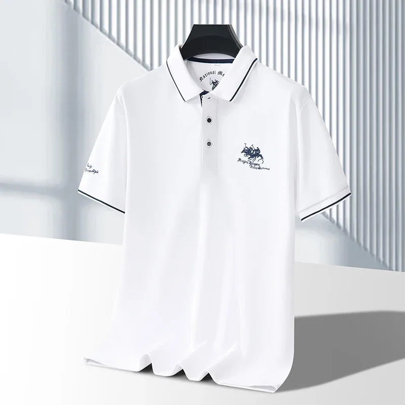 Men's Business Casual Short Sleeved Embroidered Solid Color Polo Shirt Fashionable Breathable Comfortable Summer Versatile Top Quick Pick Grocers