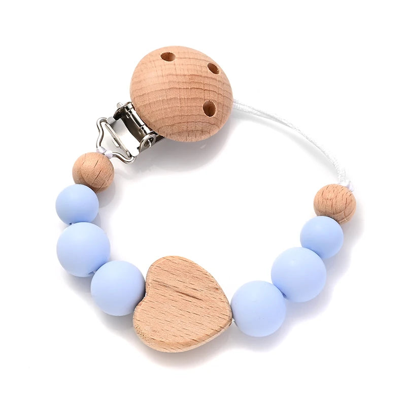 Baby Pacifier Chain Clips Wood Pentagram Teether Silicone Round Beads Teething Chain For Baby Care Soother Chew Toys Shower Gift Purest Peak