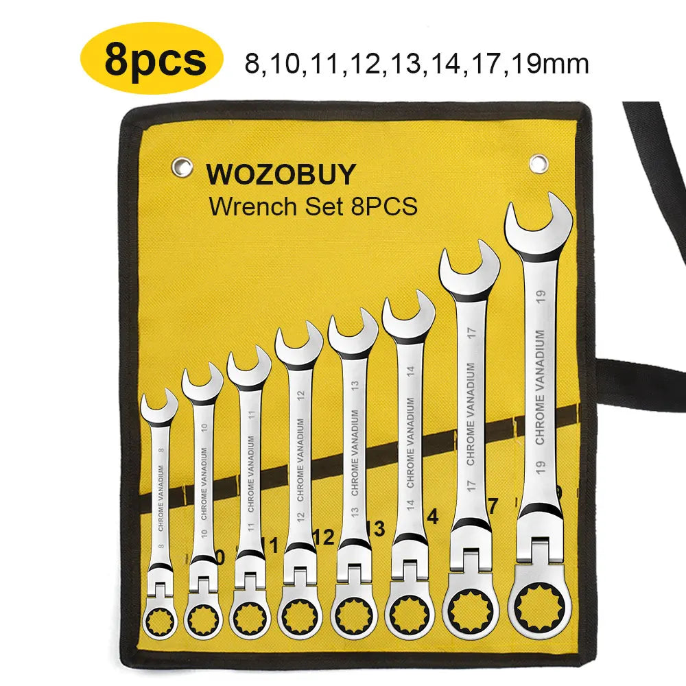 8pcs 72-Tooth Durable Ratchet Wrench Set Metric 8-19mm Multi-Function for Garage Home DIY Repair Maintenance Ideal Party Gift Quick Pick Grocers