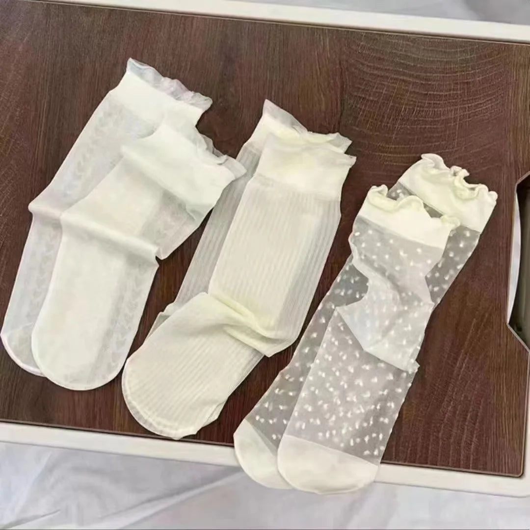 3pairs Summer Lace Bow Mesh Thin Low Tube Socks for Women Lolita Cute Aesthetic Black White JK Short Stockings New Fashion Socks Quick Pick Grocers