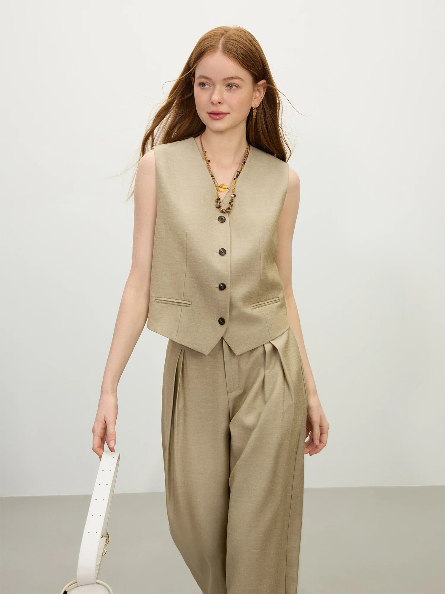 FSLE 2025 Summer Old Money Vest Wide-Leg Pants Set Vintage Tailored Two-Piece Adjustable Waist Eco Linen for Boardroom to Brunch Quick Pick Grocers