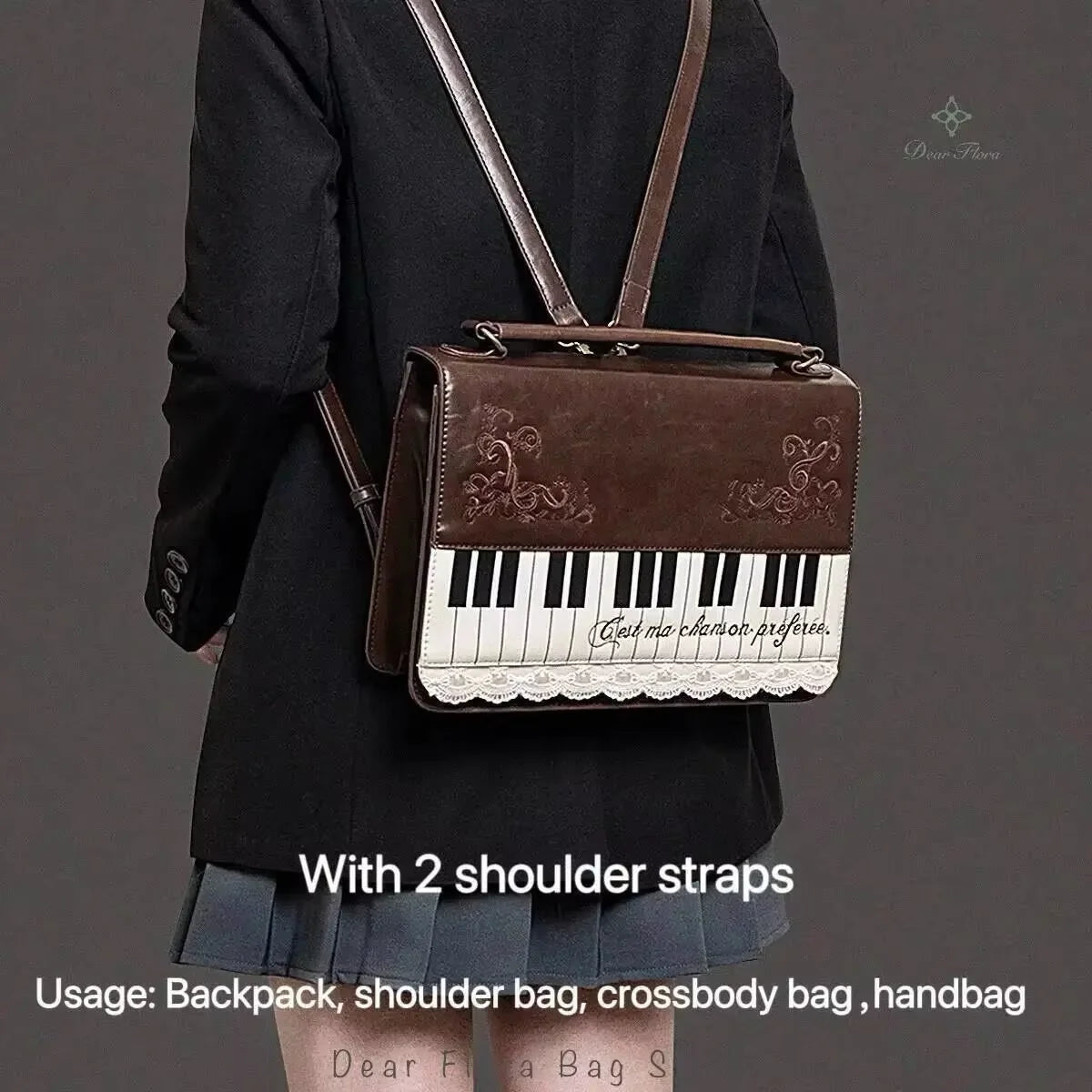 New Vintage Piano Shoulder Bag Womens Brown Crossbody Bag Y2k Girls Transparent Ita Bag Personalized Backpack Aesthetic Handbags Quick Pick Grocers