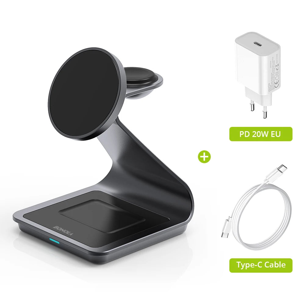 Bonola Magnetic 3 in 1 Wireless Charger for iPhone 17/16/15/13/14/12 30W Wireless Charging Station for Apple Watch/AirPods Pro Quick Pick Grocers