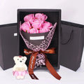 1Pc Handmade 7 Rose Soap Bouquet Little Bear Gift Box Creative Valentine's Day Mother's Day Birthday Party Rose Flower Gifts Quick Pick Grocers