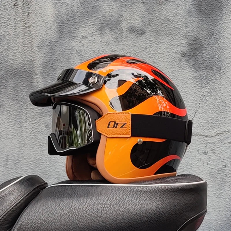 Retro semi-open motorcycle helmet cross-country motorcycle accessories motorcycle helmet 3/4 retro helmet in winter Quick Pick Grocers