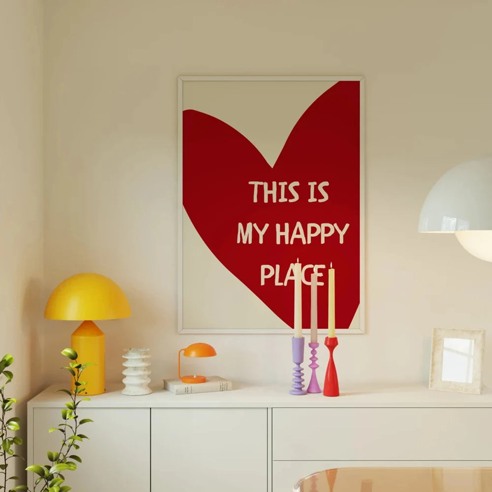 Lovely Trendy Red Heart Canvas Art Paintings Aesthetic This Is My Happy Place Wall Posters Prints for Living Room Home Decor Quick Pick Grocers