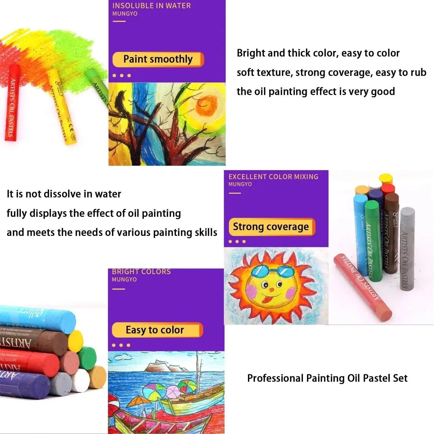 MUNGYO Artist Oil Pastel Set 12/25/50 Professional Painting Drawing Graffiti Art Crayons Washable Round Non Toxic Sticks Econic Blanks