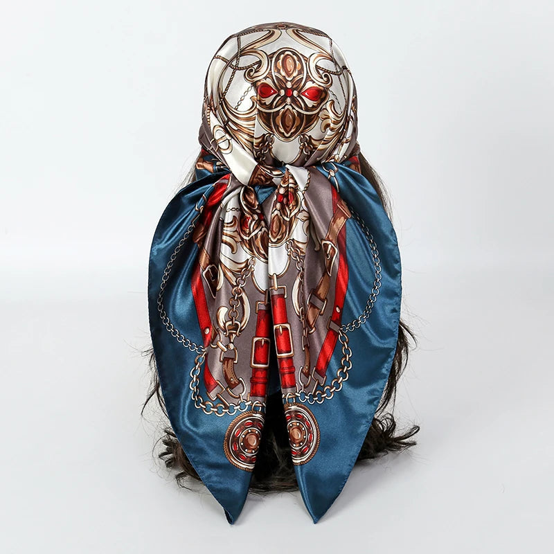 Handkerchiefs Hair Silk Scarf 90*90cm Print Satin Big Square Silk Scarves Shawls for Women Luxury Brand Designer Hijab Headband Quick Pick Grocers