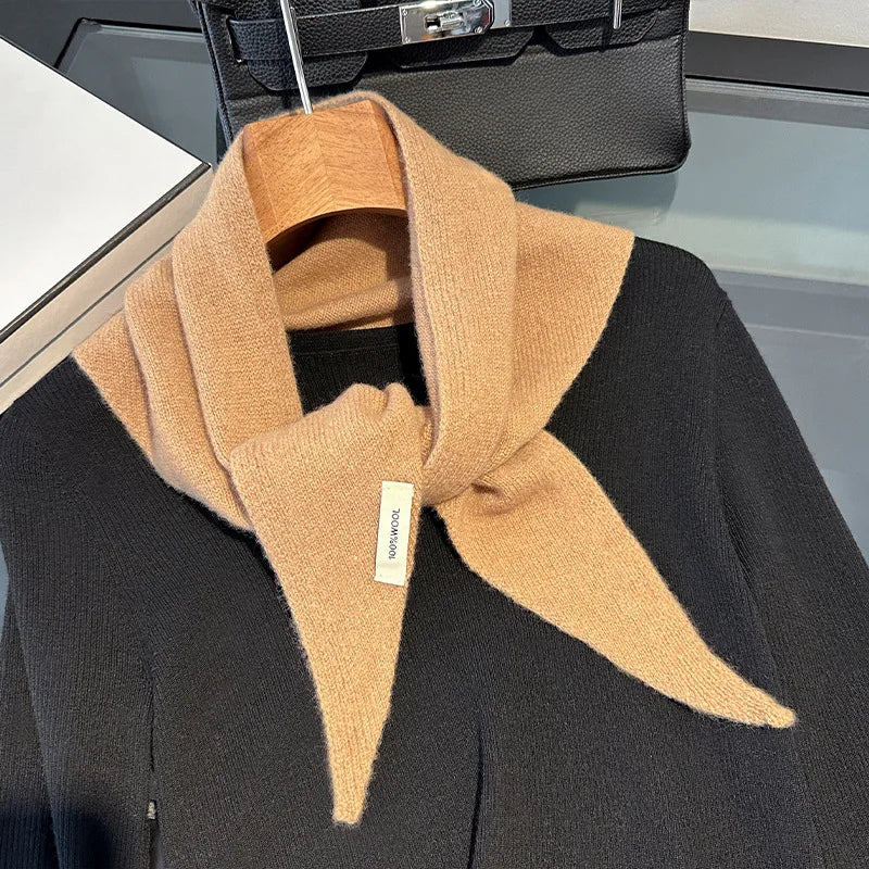 Knitted Scarf Women 100% Wool Winter Warm Scarves Bright Solid Color Design Thickened Shawl Soft Triangle Pashmina Neck 2025 NEW Quick Pick Grocers