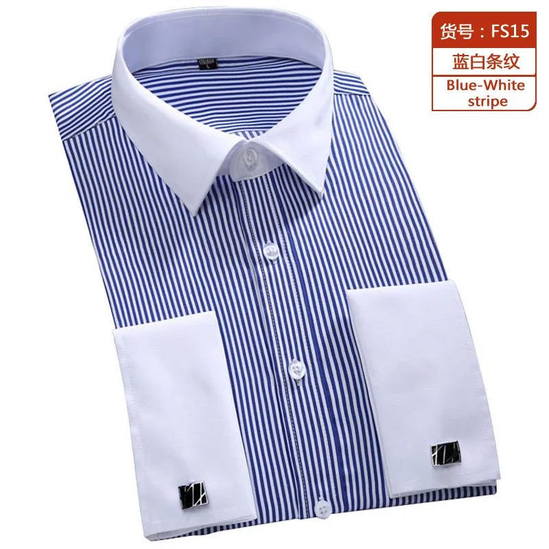 Men's Classic French Cuffs Social Dress Shirt Formal Business Standard-fit Long Sleeve Wedding Party Office Work White Shirts Quick Pick Grocers