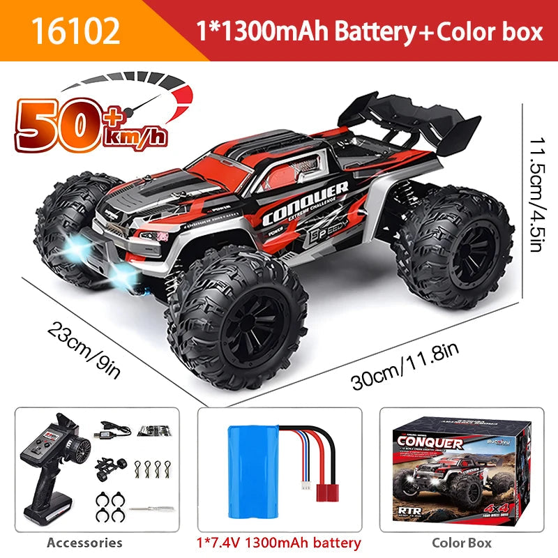 1:16 70KM/H Or 50KM/H 4WD RC Car With LED Remote Control Cars High Speed Drift Monster 4x4 Truck for Kids vs Wltoys 144001 Toys Econic Blanks