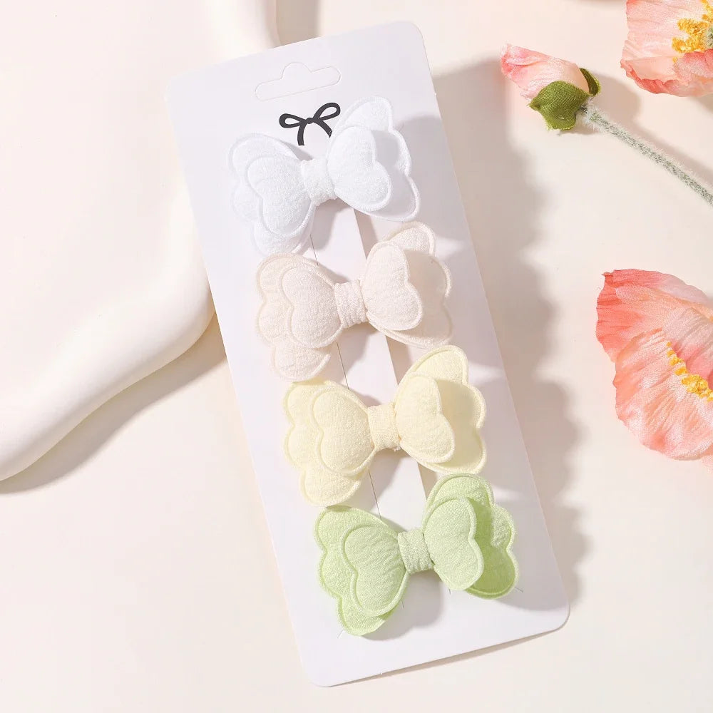 4Pcs/set Candy Colored Hair Clip Set for Girls Double Layered Bow Cute Bangs Hair Pin Cotton Safe Children's Hair Accessories Purest Peak