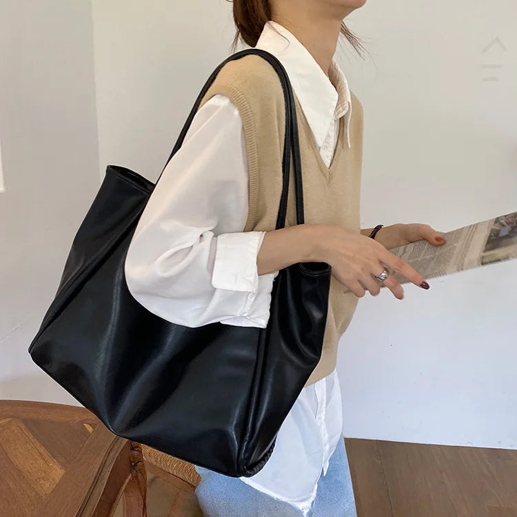 Portable Texture Tote Bag for Women, Shoulder Underarm Bag, Commuting Bag, Large Capacity, Niche Design, Autumn Winter Handbags Quick Pick Grocers