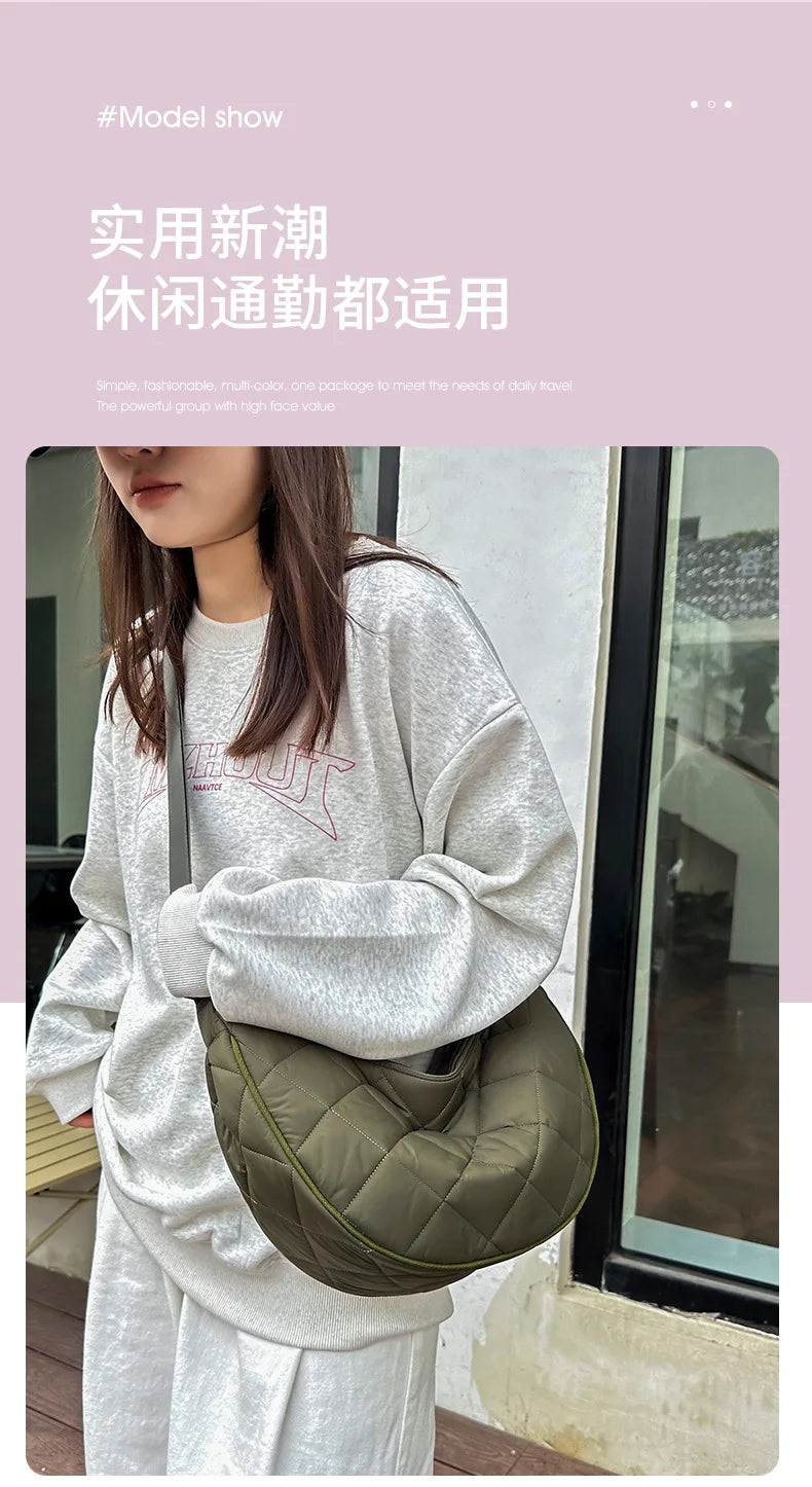 Waist Half Moon Belt Bag Solid Color Crossbody Bag Large Capacity Shoulder Bags Portable Nylon Plaid Travel Bags for Commuting Quick Pick Grocers