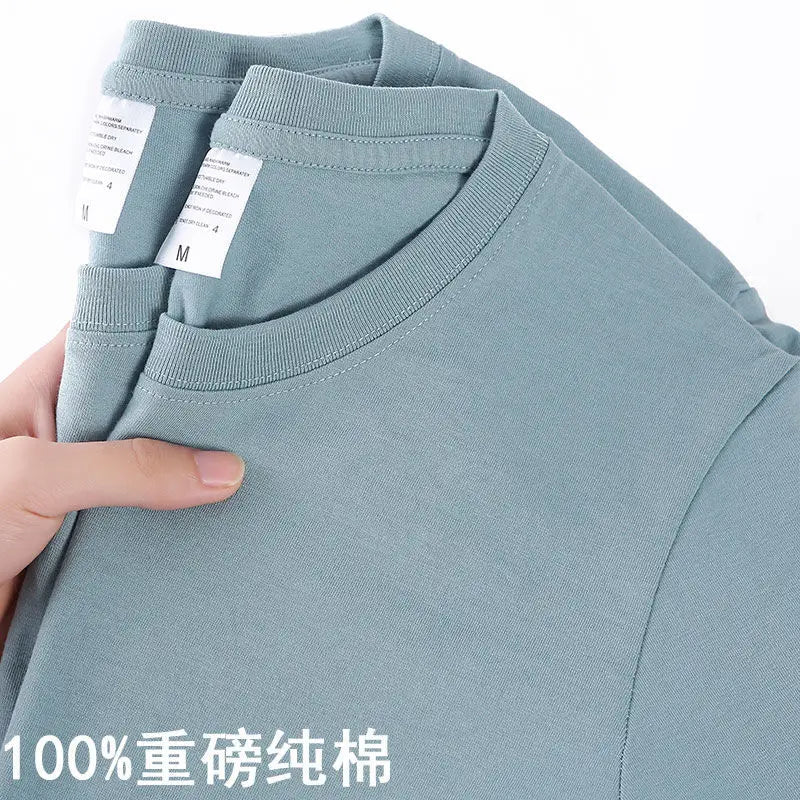 100% Cotton T-shirt Men Women Solid Color O Neck Short-sleeved Tops Summer Korean Loose Half-sleeve T Shirt Unisex M-4XL Quick Pick Grocers