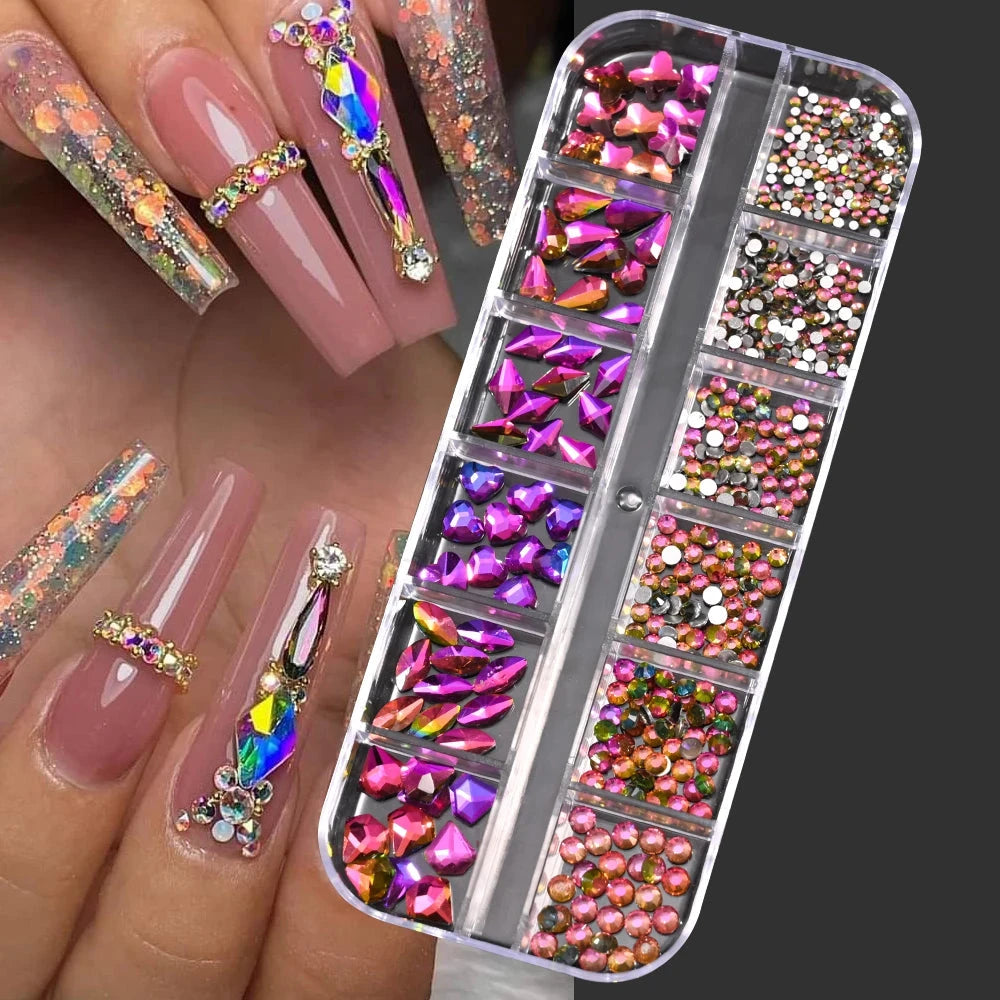 100/50cm Long Luxury Crystal Chain Nail Charms 1.5/2mm Shinying Clear/AB Diamond Nail Art Metal Steel French Manicure Crystal Econic Blanks