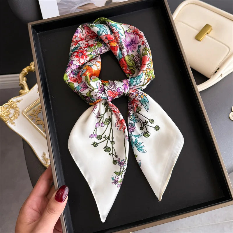 Bohemian Style Print Luxury Brand Silk Square Scarf Women Satin Shawls Neckerchief Wrap Scarves Bandana Hair Hjiab Floral Quick Pick Grocers