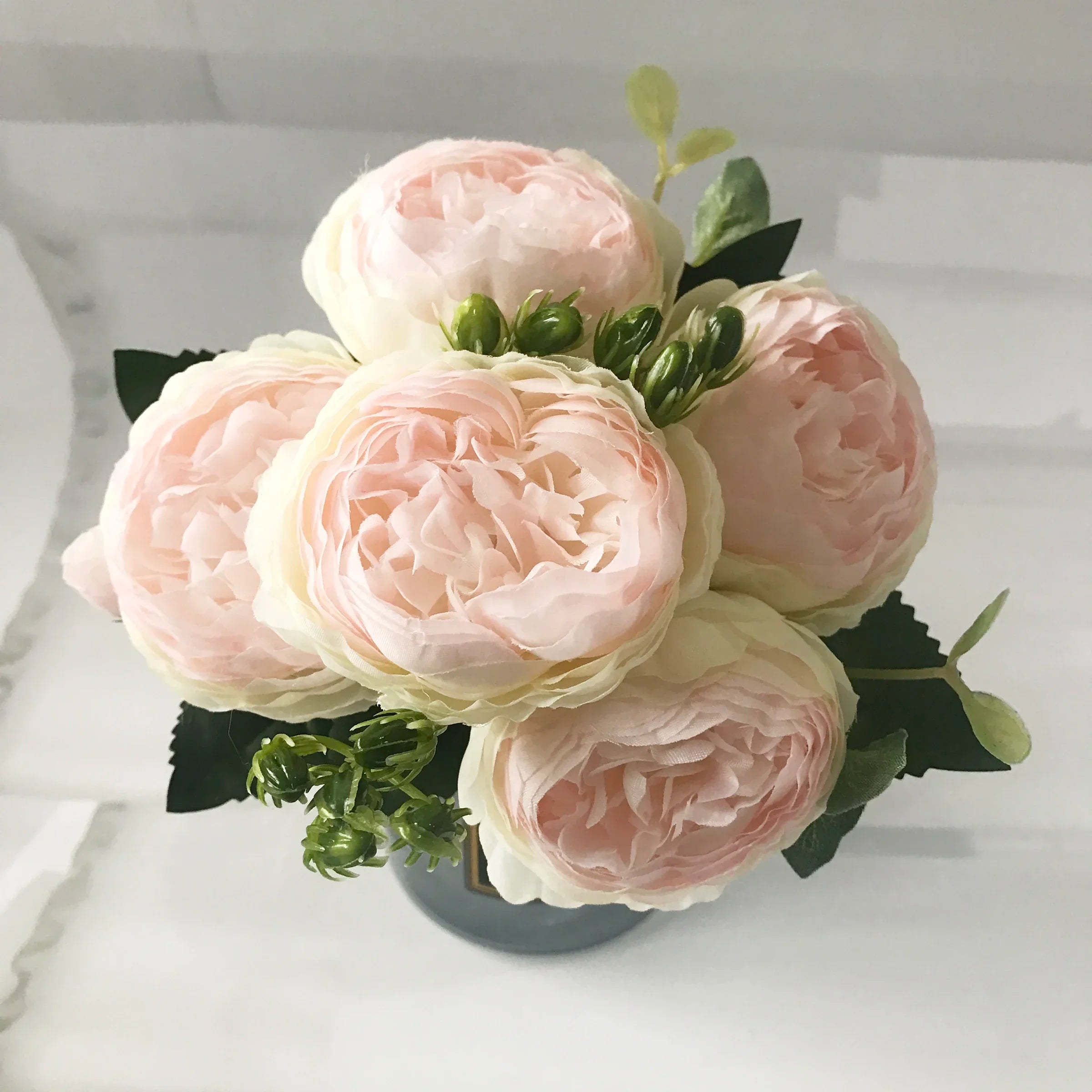 30cm Rose Pink Silk Peony Artificial Flowers Bouquet 5 Big Head and 4 Bud Cheap Fake Flowers for Home Wedding Decoration indoor Quick Pick Grocers