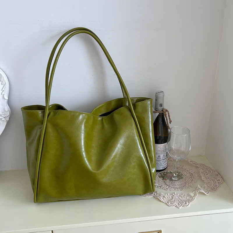 Portable Texture Tote Bag for Women, Shoulder Underarm Bag, Commuting Bag, Large Capacity, Niche Design, Autumn Winter Handbags Quick Pick Grocers