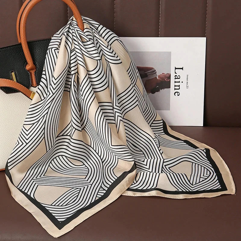 Luxury Print Satin Silk Square Scarf for Women Shawl Hijab Neckerchief Female Hair Ribbon Headband Fashion Wrap Bandana 2023 New Econic Blanks