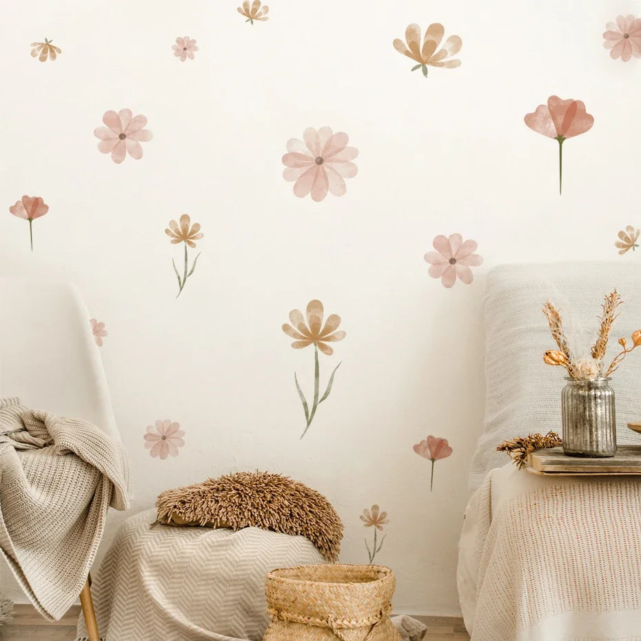 Boho Flowers Wall Stickers Child Watercolor Bedroom Living Room Home Decor Art Eco-frienly Removable Decals PVC Murals Econic Blanks