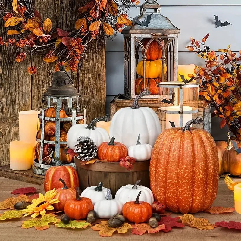 7pcs Pumpkin Autumn Decor Outdoor Orange Foam Plastic Fake Artificial Pumpkin Halloween Harvest Festival  Home Table Decor Quick Pick Grocers
